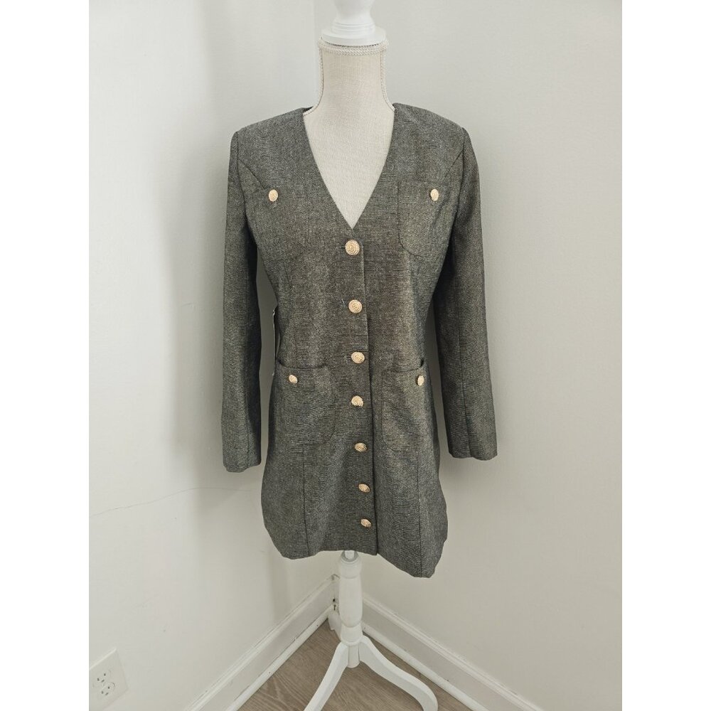 Pomander Place Tuckernuck Keira Cotton Linen Mini Blazer Dress S V-Neck Gray